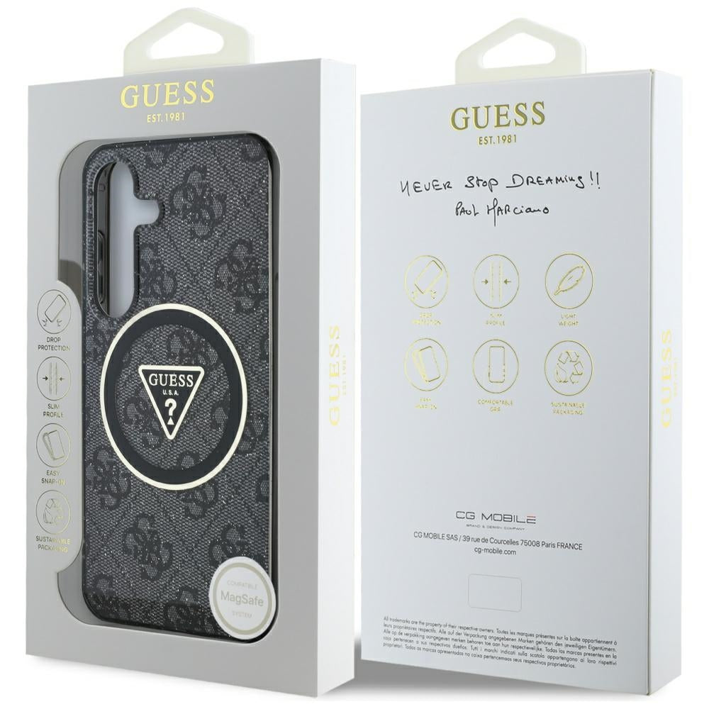MagSafe-deksel for Samsung Galaxy S25 S931, Guess, IML Glitter 4G Circle Triangle, Svart