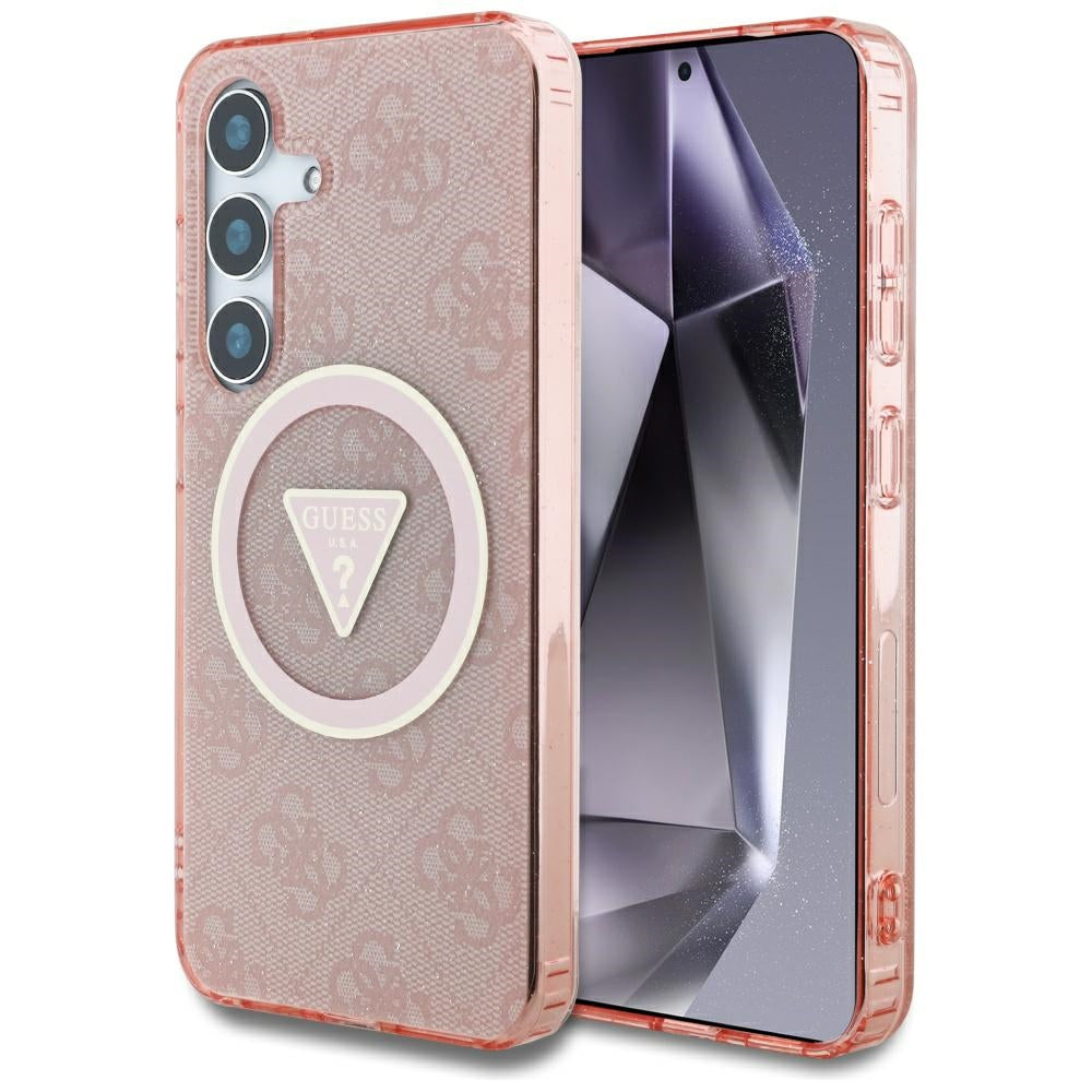 MagSafe-deksel for Samsung Galaxy S25 S931, Guess, IML Glitter 4G Circle Triangle, Rosa