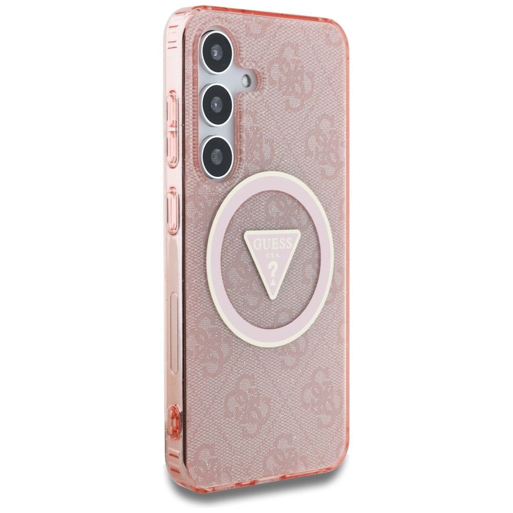MagSafe-deksel for Samsung Galaxy S25 S931, Guess, IML Glitter 4G Circle Triangle, Rosa