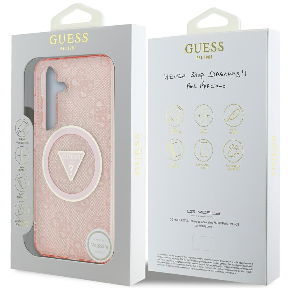 MagSafe-deksel for Samsung Galaxy S25 S931, Guess, IML Glitter 4G Circle Triangle, Rosa