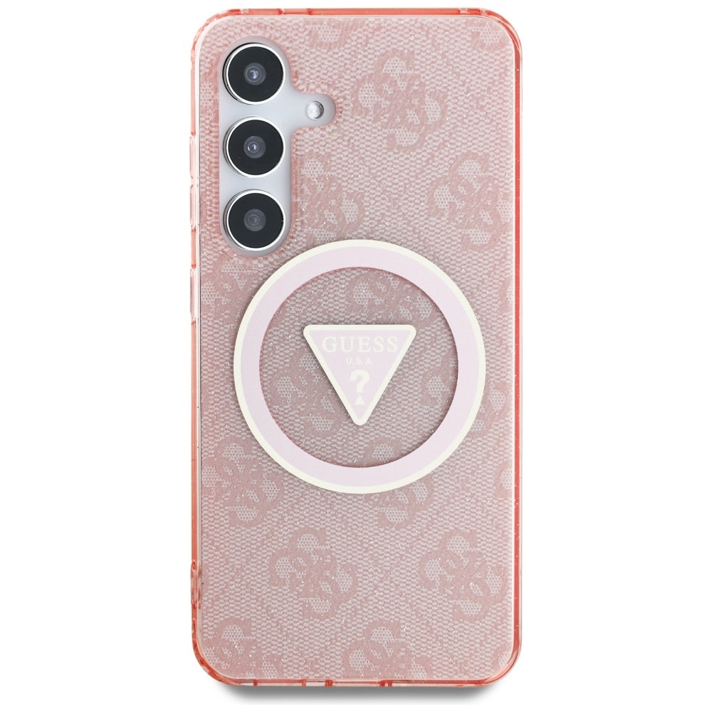 MagSafe-deksel for Samsung Galaxy S25 S931, Guess, IML Glitter 4G Circle Triangle, Rosa