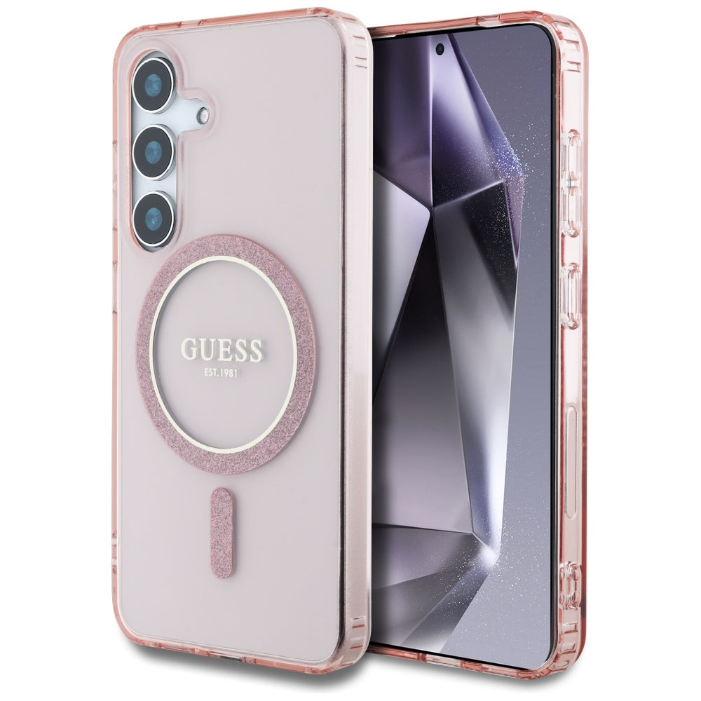 MagSafe-deksel for Samsung Galaxy S25 S931, Guess, IML Glitter Circle, Rosa
