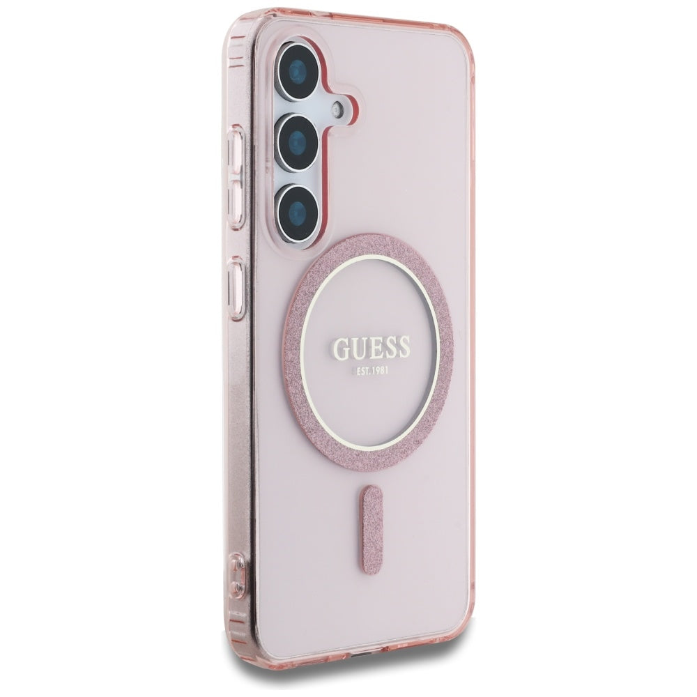 MagSafe-deksel for Samsung Galaxy S25 S931, Guess, IML Glitter Circle, Rosa