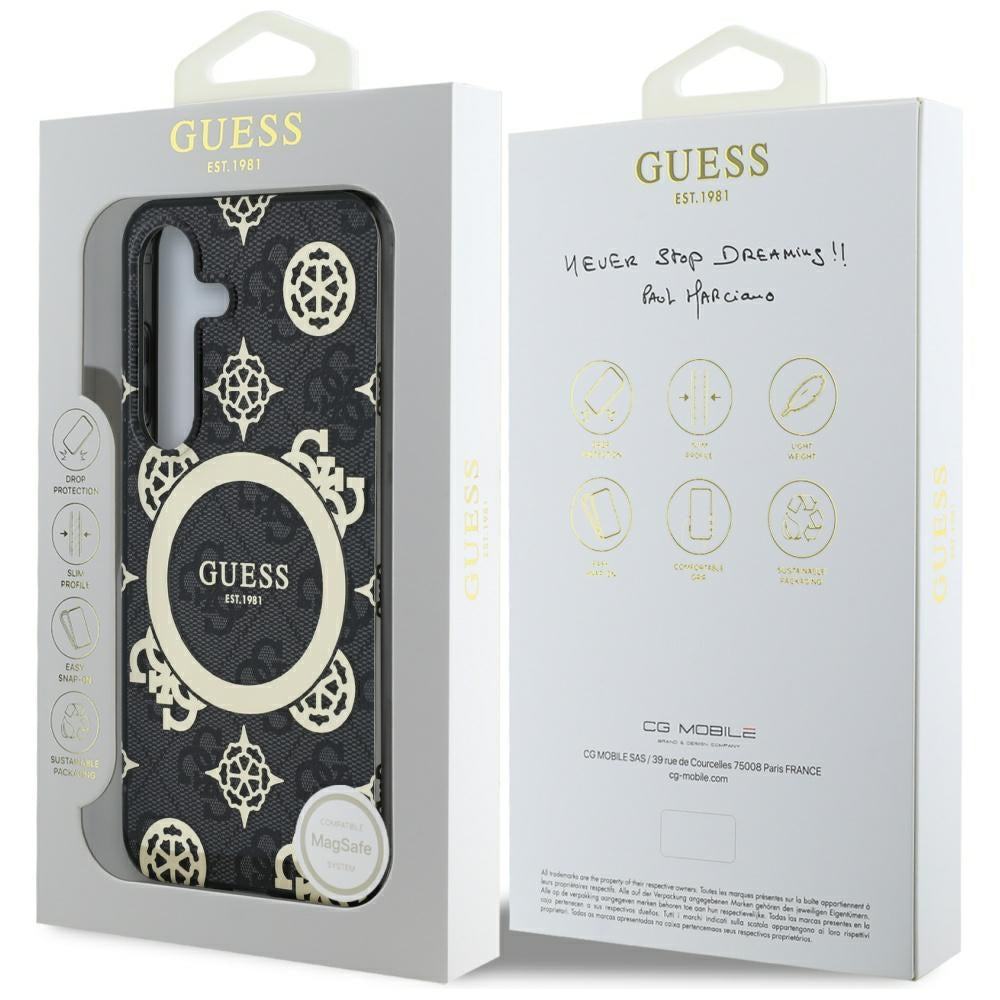 MagSafe-deksel for Samsung Galaxy S25 S931, Guess, IML Peony On 4G Background, Svart