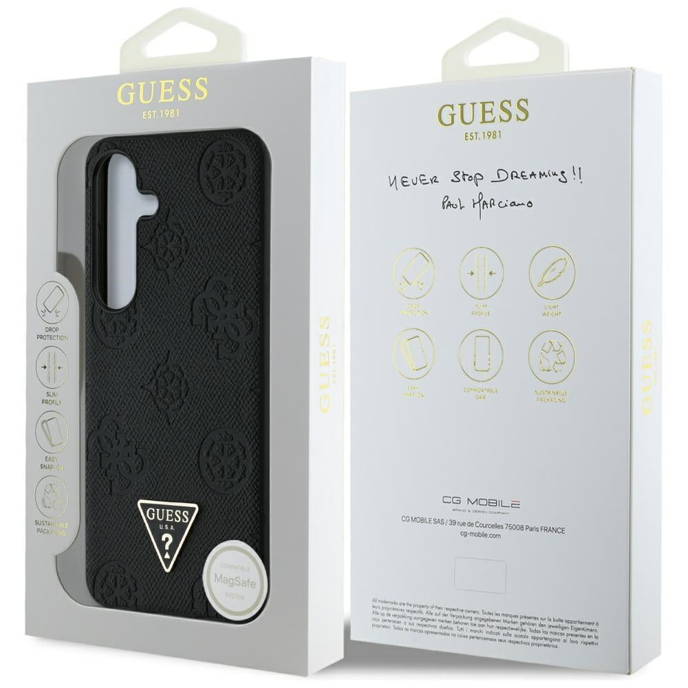MagSafe-deksel for Samsung Galaxy S25 S931, Guess, Peony Grained Hot Stamp Triangle, Svart