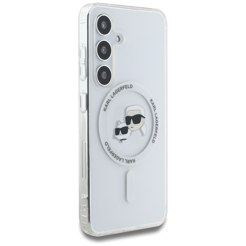 MagSafe-deksel for Samsung Galaxy S25 S931, Karl Lagerfeld, IML Metal Karl & Choupette's Heads, Hvit