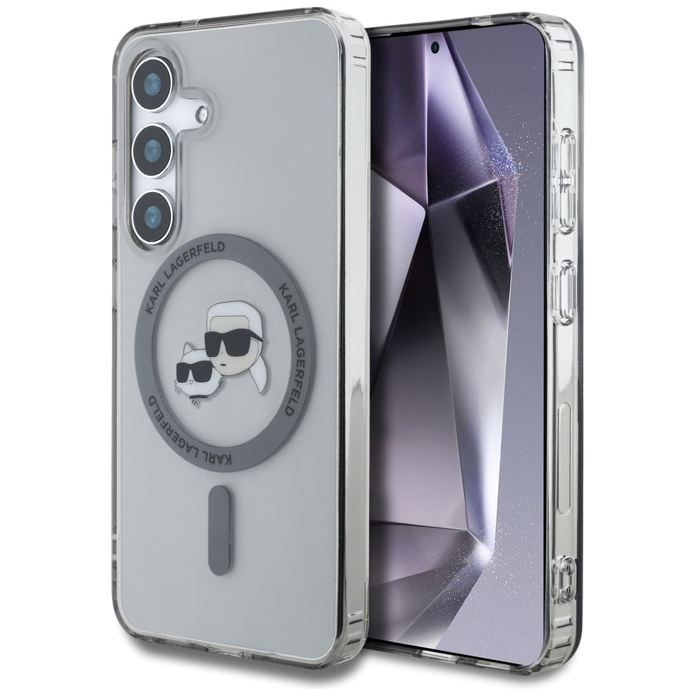 MagSafe-deksel for Samsung Galaxy S25 S931, Karl Lagerfeld, IML Metal Karl & Choupette's Heads, Svart