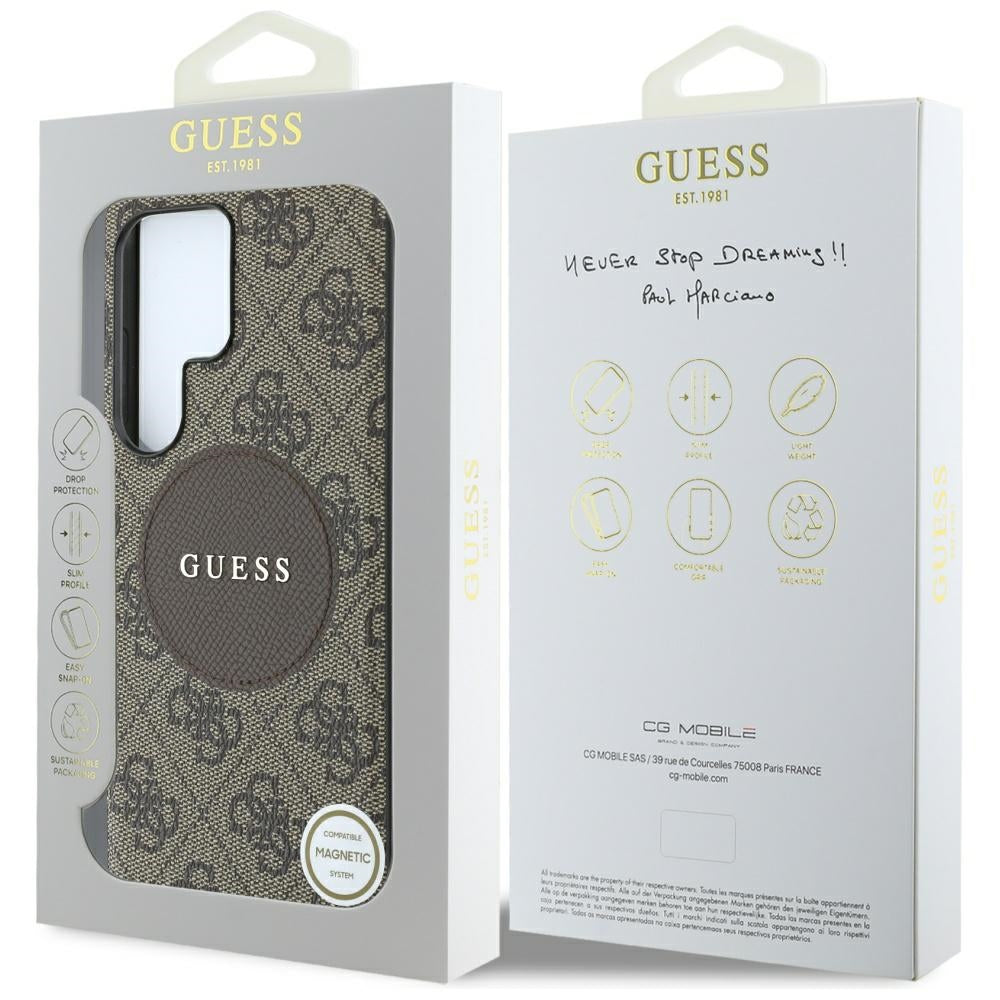 MagSafe-deksel for Samsung Galaxy S25 Ultra S938, Guess, 4G Circle Classic Logo, Brun