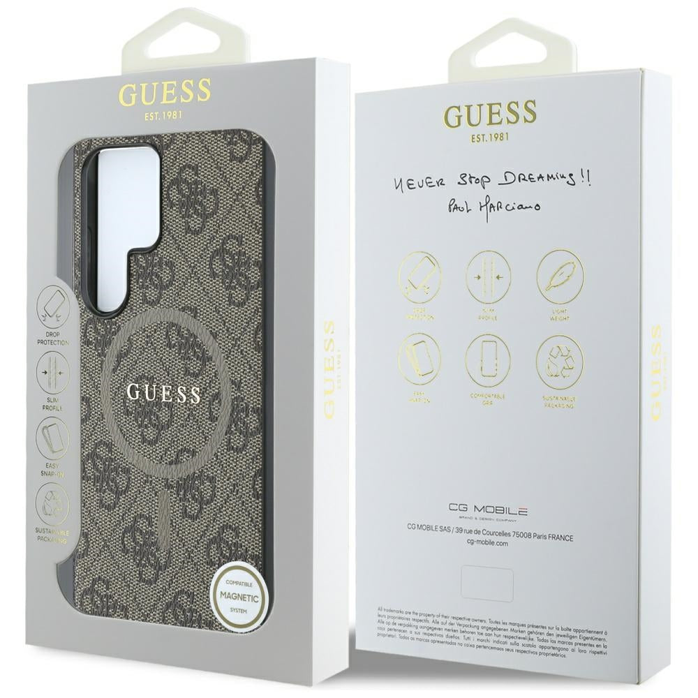 MagSafe-deksel for Samsung Galaxy S25 Ultra S938, Guess, 4G Ring Classic Logo, Brun