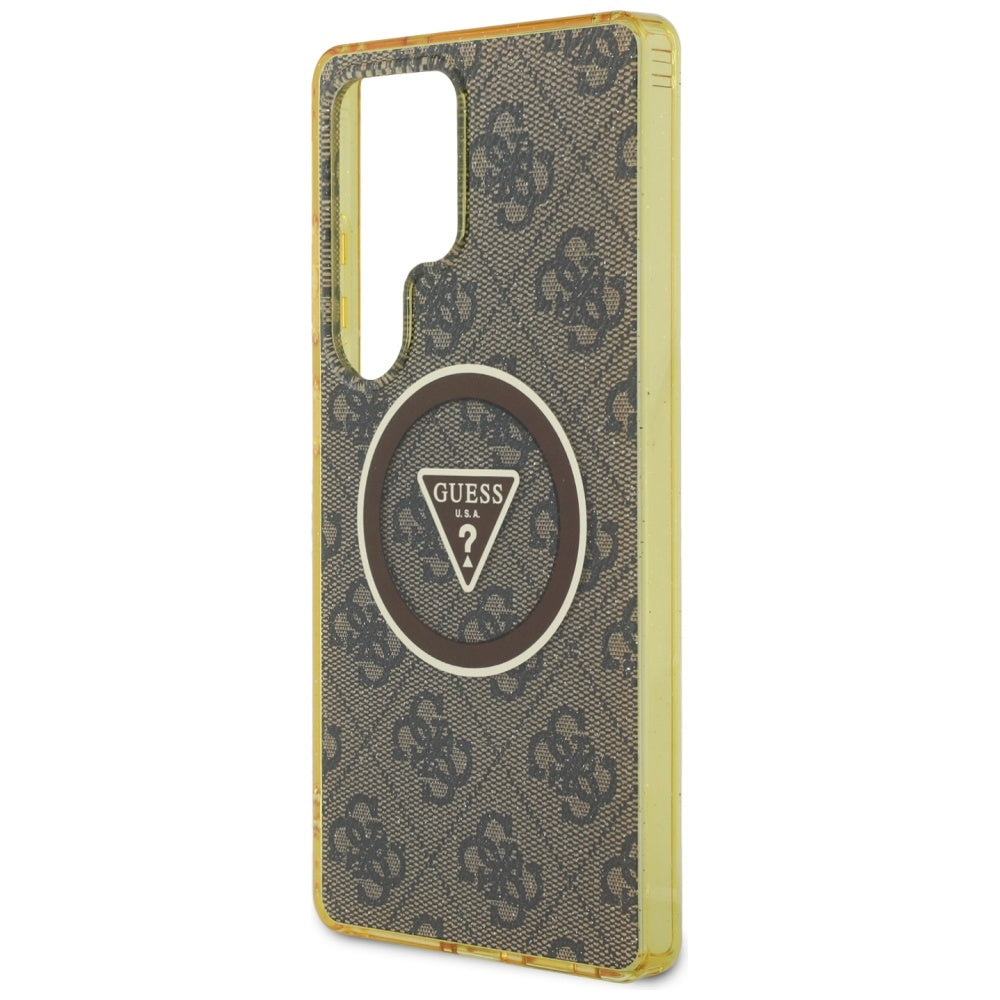 MagSafe-deksel for Samsung Galaxy S25 Ultra S938, Guess, IML Glitter 4G Circle Triangle, Brun