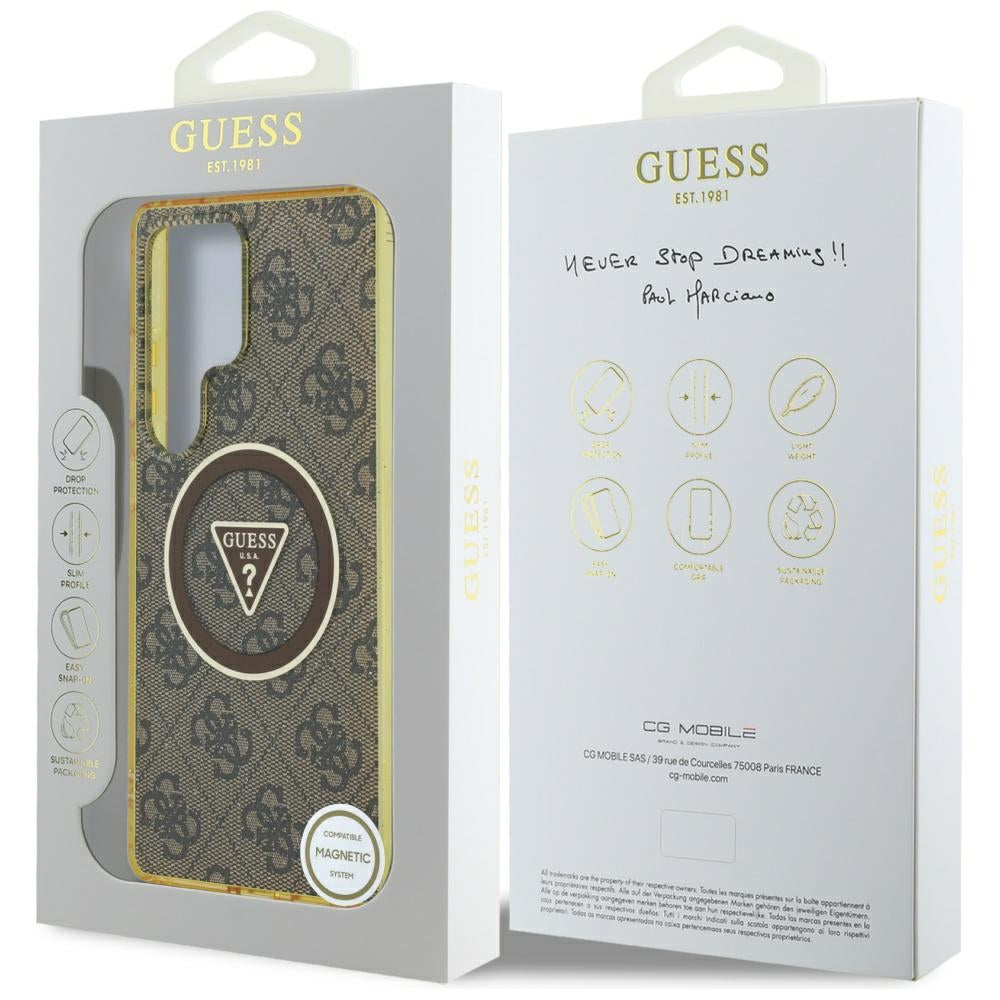 MagSafe-deksel for Samsung Galaxy S25 Ultra S938, Guess, IML Glitter 4G Circle Triangle, Brun