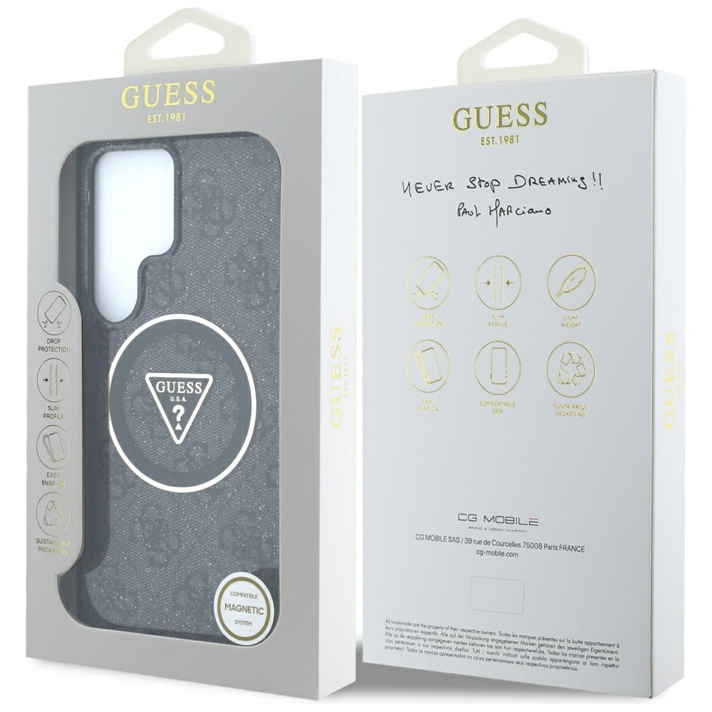 MagSafe-deksel for Samsung Galaxy S25 Ultra S938, Guess, IML Glitter 4G Circle Triangle, Svart