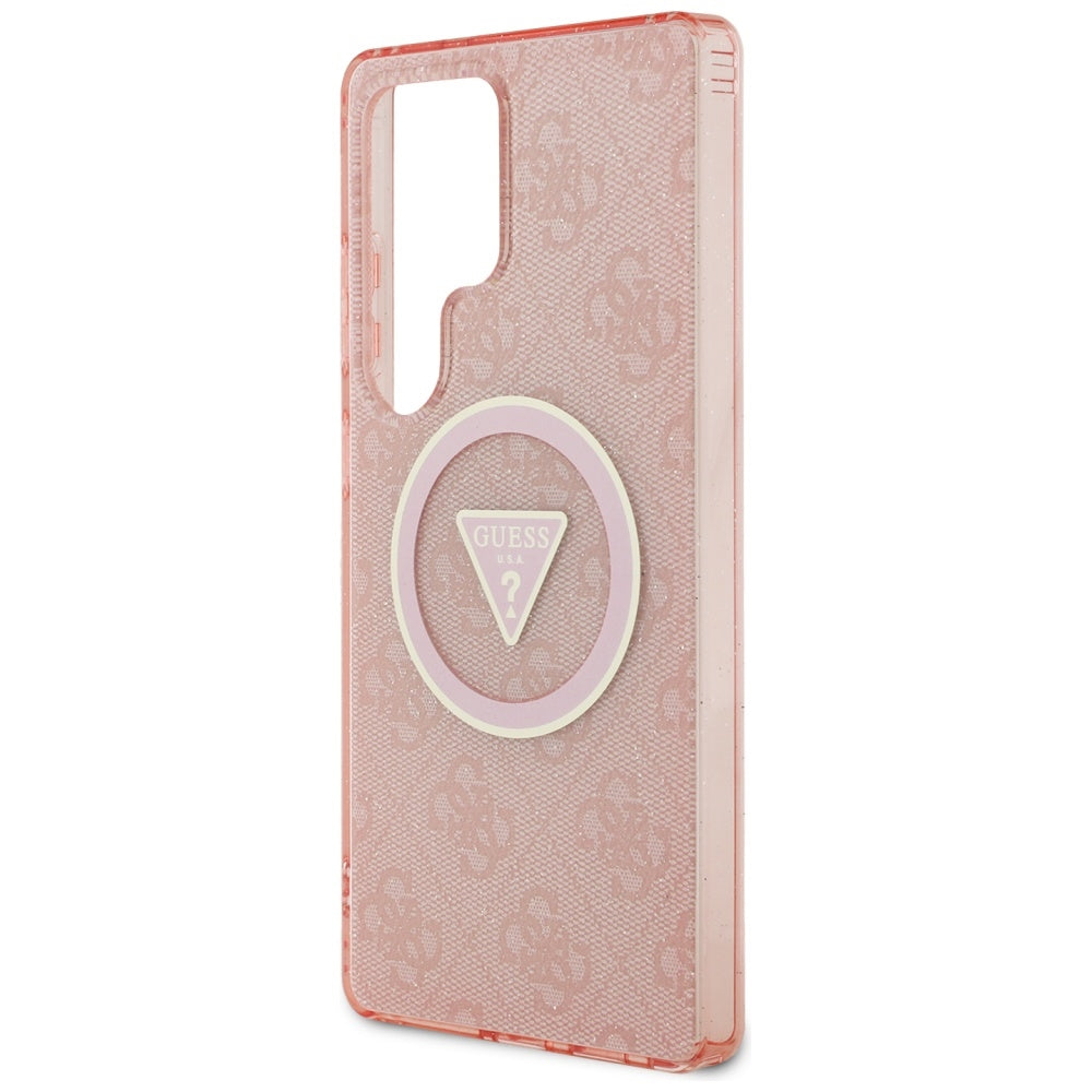 MagSafe-deksel for Samsung Galaxy S25 Ultra S938, Guess, IML Glitter 4G Circle Triangle, Rosa