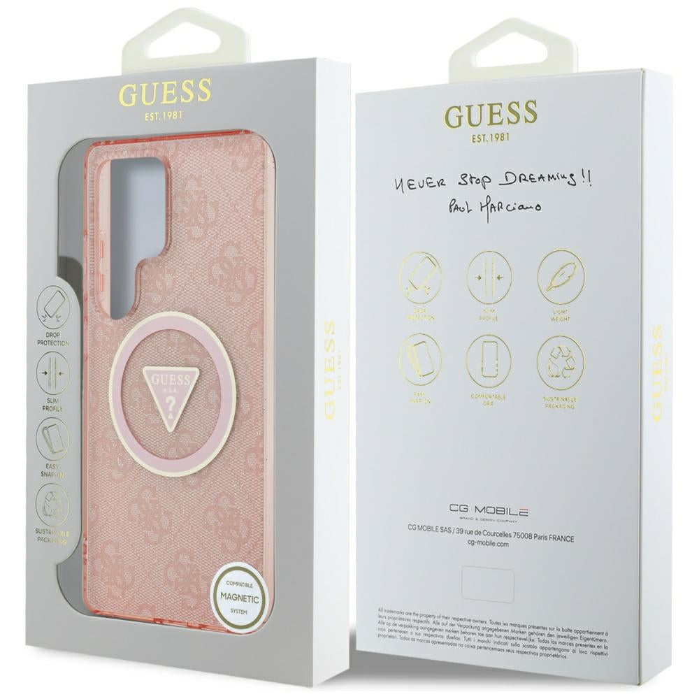 MagSafe-deksel for Samsung Galaxy S25 Ultra S938, Guess, IML Glitter 4G Circle Triangle, Rosa