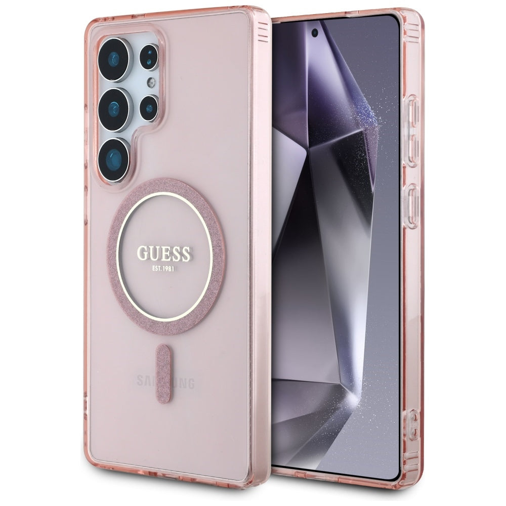 MagSafe-deksel for Samsung Galaxy S25 Ultra S938, Guess, IML Glitter Circle, Rosa