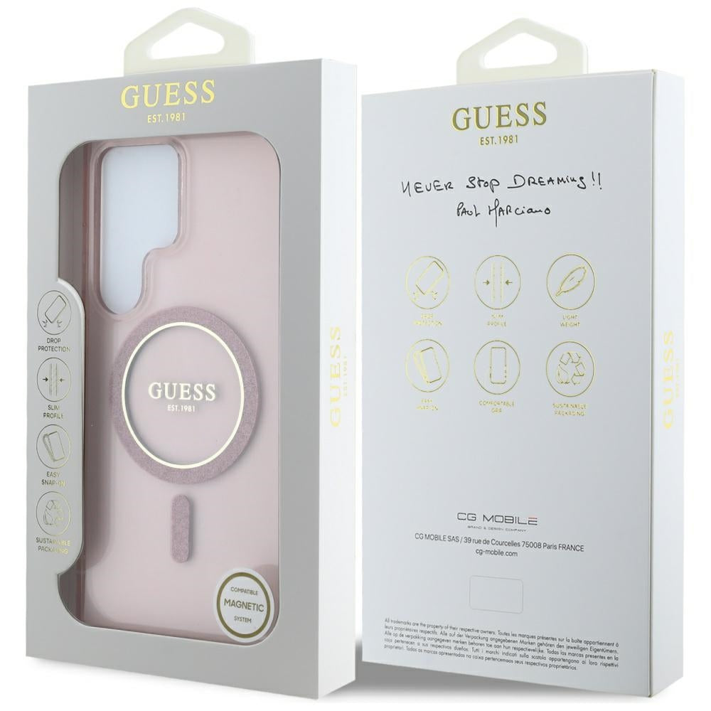 MagSafe-deksel for Samsung Galaxy S25 Ultra S938, Guess, IML Glitter Circle, Rosa