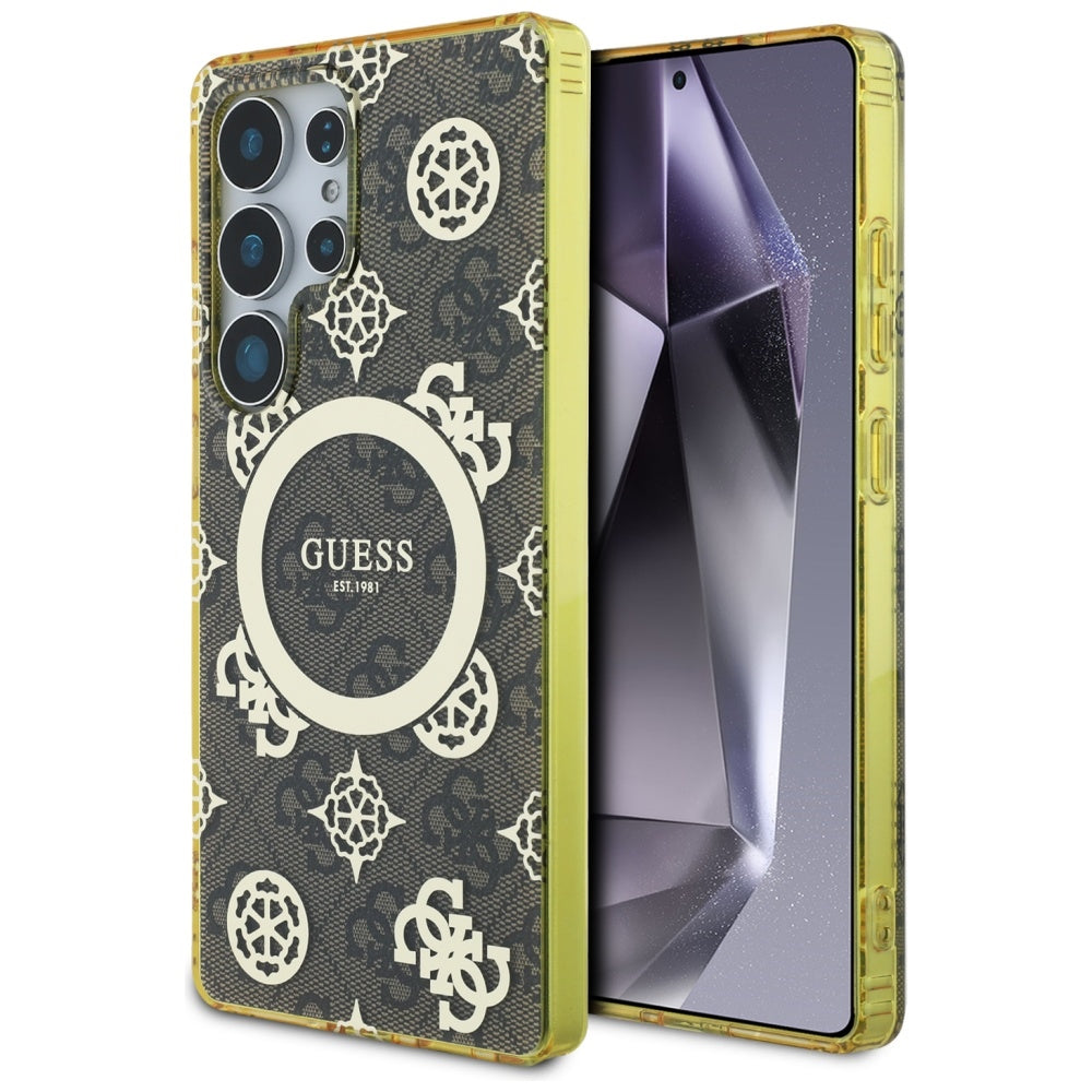 MagSafe-deksel for Samsung Galaxy S25 Ultra S938, Guess, IML Peony On 4G Background, Brun