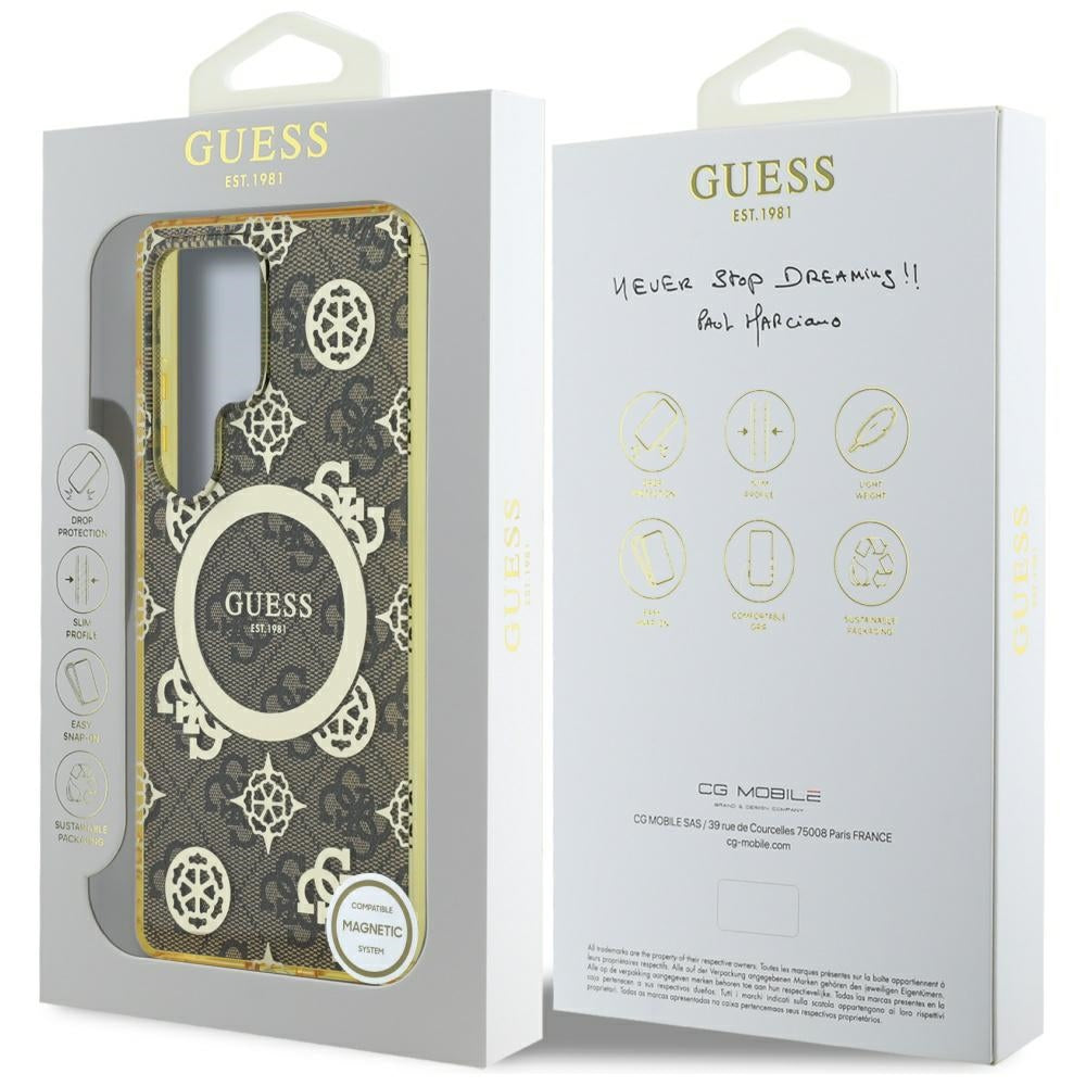 MagSafe-deksel for Samsung Galaxy S25 Ultra S938, Guess, IML Peony On 4G Background, Brun