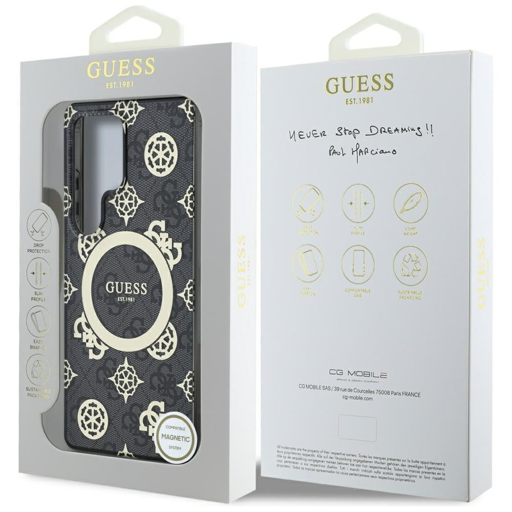 MagSafe-deksel for Samsung Galaxy S25 Ultra S938, Guess, IML Peony On 4G Background, Svart