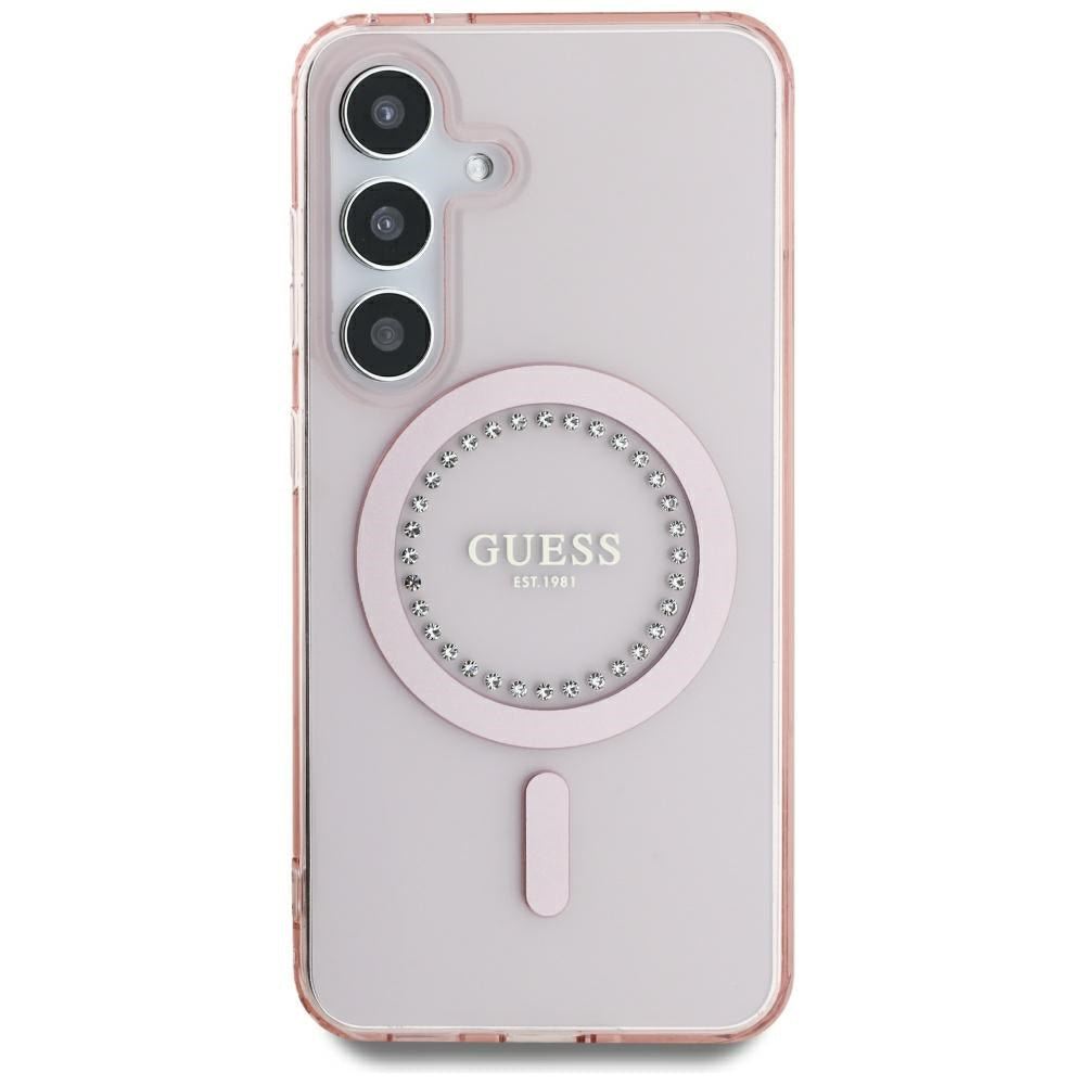 MagSafe-deksel for Samsung Galaxy S25 S931, Guess, IML Rhinestone, Rosa