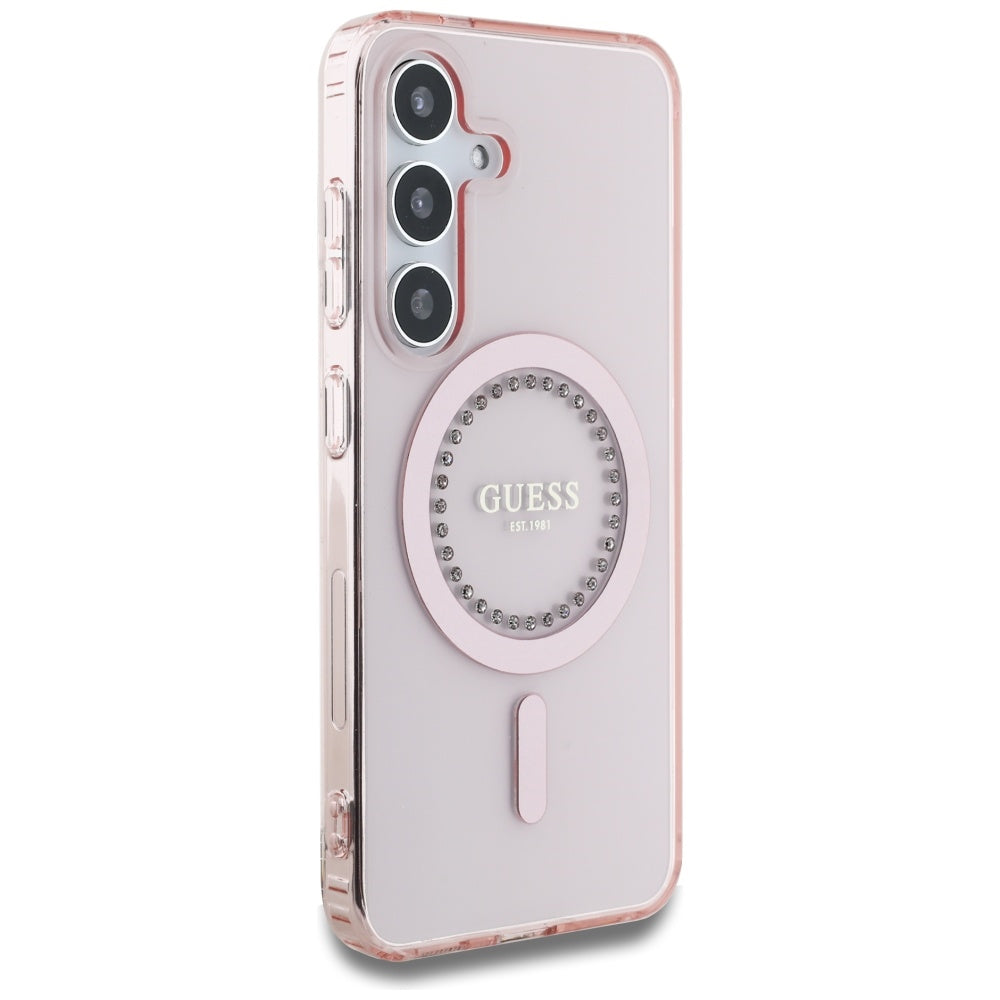 MagSafe-deksel for Samsung Galaxy S25 S931, Guess, IML Rhinestone, Rosa