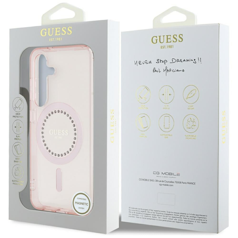MagSafe-deksel for Samsung Galaxy S25 S931, Guess, IML Rhinestone, Rosa