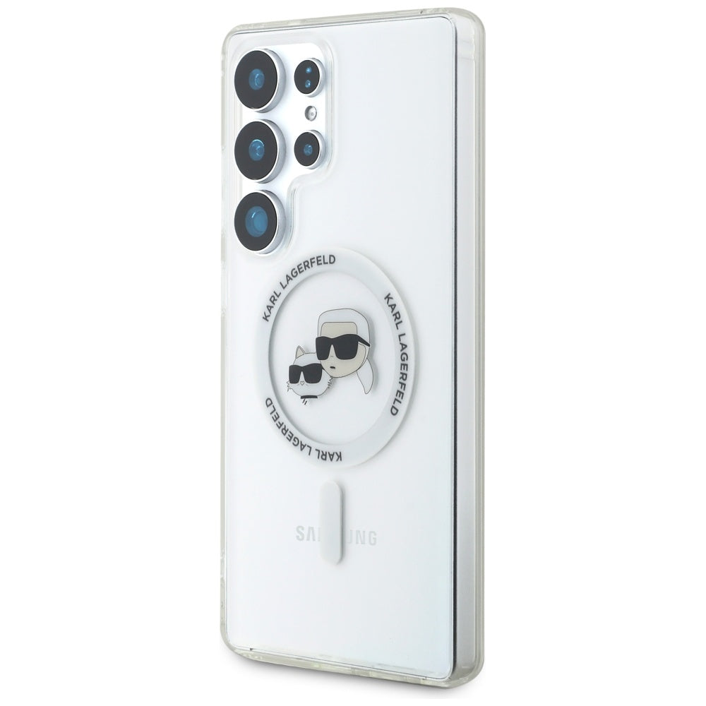 MagSafe-deksel for Samsung Galaxy S25 Ultra S938, Karl Lagerfeld, IML Metal Karl & Choupette's Heads, Hvit
