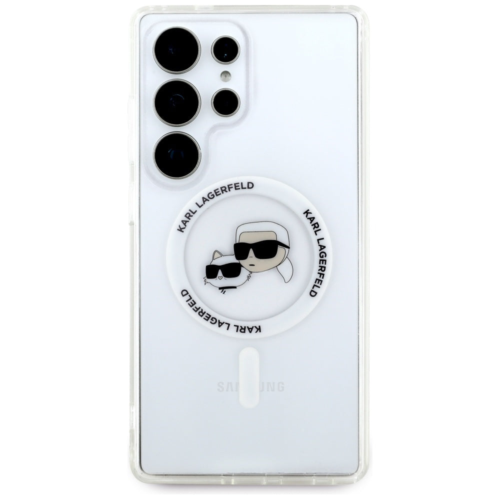MagSafe-deksel for Samsung Galaxy S25 Ultra S938, Karl Lagerfeld, IML Metal Karl & Choupette's Heads, Hvit