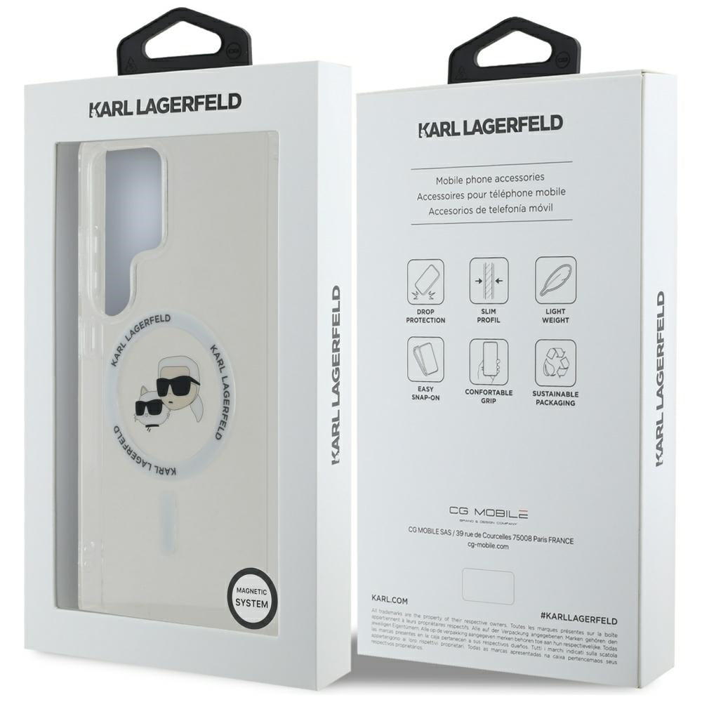 MagSafe-deksel for Samsung Galaxy S25 Ultra S938, Karl Lagerfeld, IML Metal Karl & Choupette's Heads, Hvit
