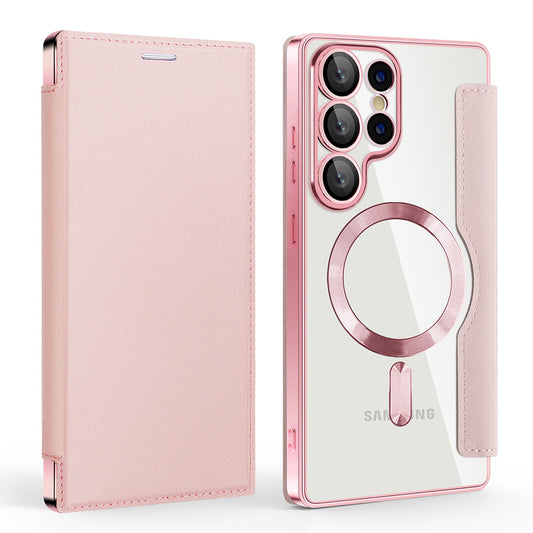 MagSafe-deksel for Samsung Galaxy S25 Ultra S938, Techsuit, SmartMag Book, Rosa