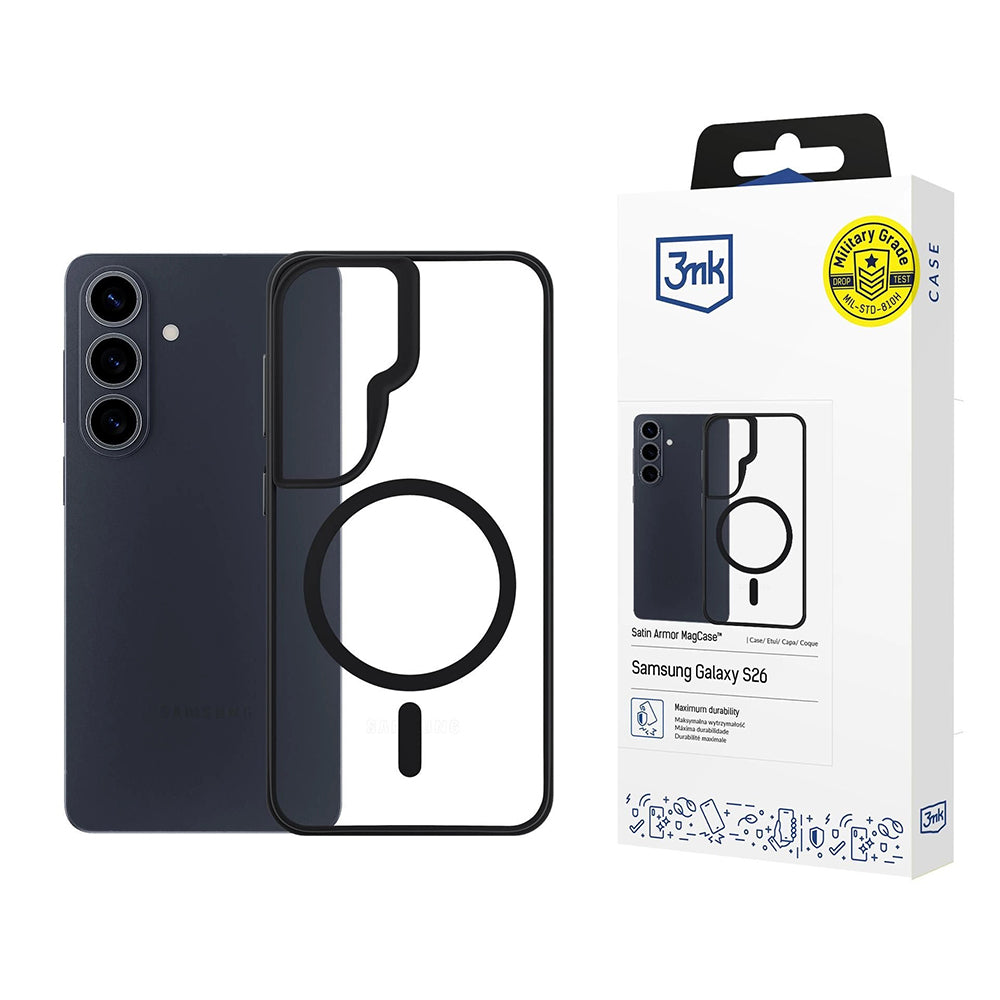 MagSafe-deksel for Samsung Galaxy S26, 3MK, Satin Armor, Gjennomsiktig