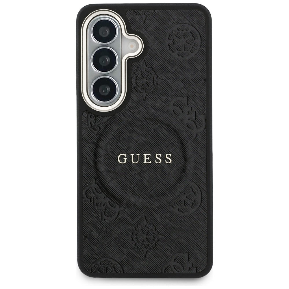 MagSafe-deksel for Samsung Galaxy S26 Plus S947, GUESS, Saffiano Peony Embossed Ring, Svart