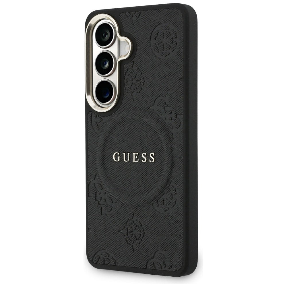 MagSafe-deksel for Samsung Galaxy S26 Plus S947, GUESS, Saffiano Peony Embossed Ring, Svart