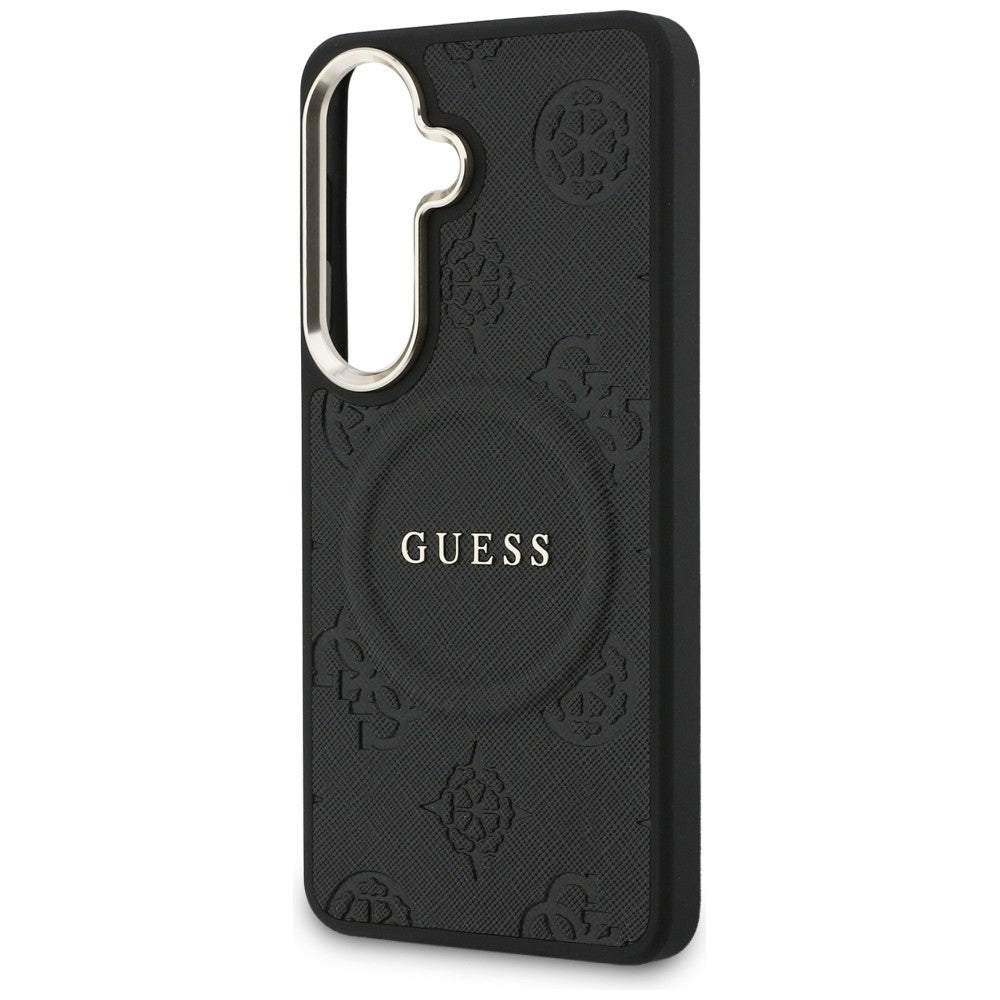 MagSafe-deksel for Samsung Galaxy S26 Plus S947, GUESS, Saffiano Peony Embossed Ring, Svart