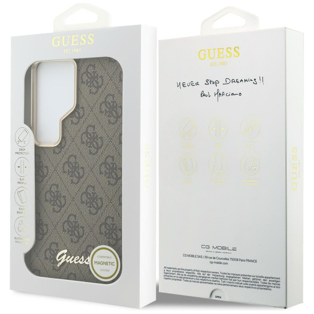 MagSafe-deksel for Samsung Galaxy S26 S942, Guess, 4G Script Logo, Brun