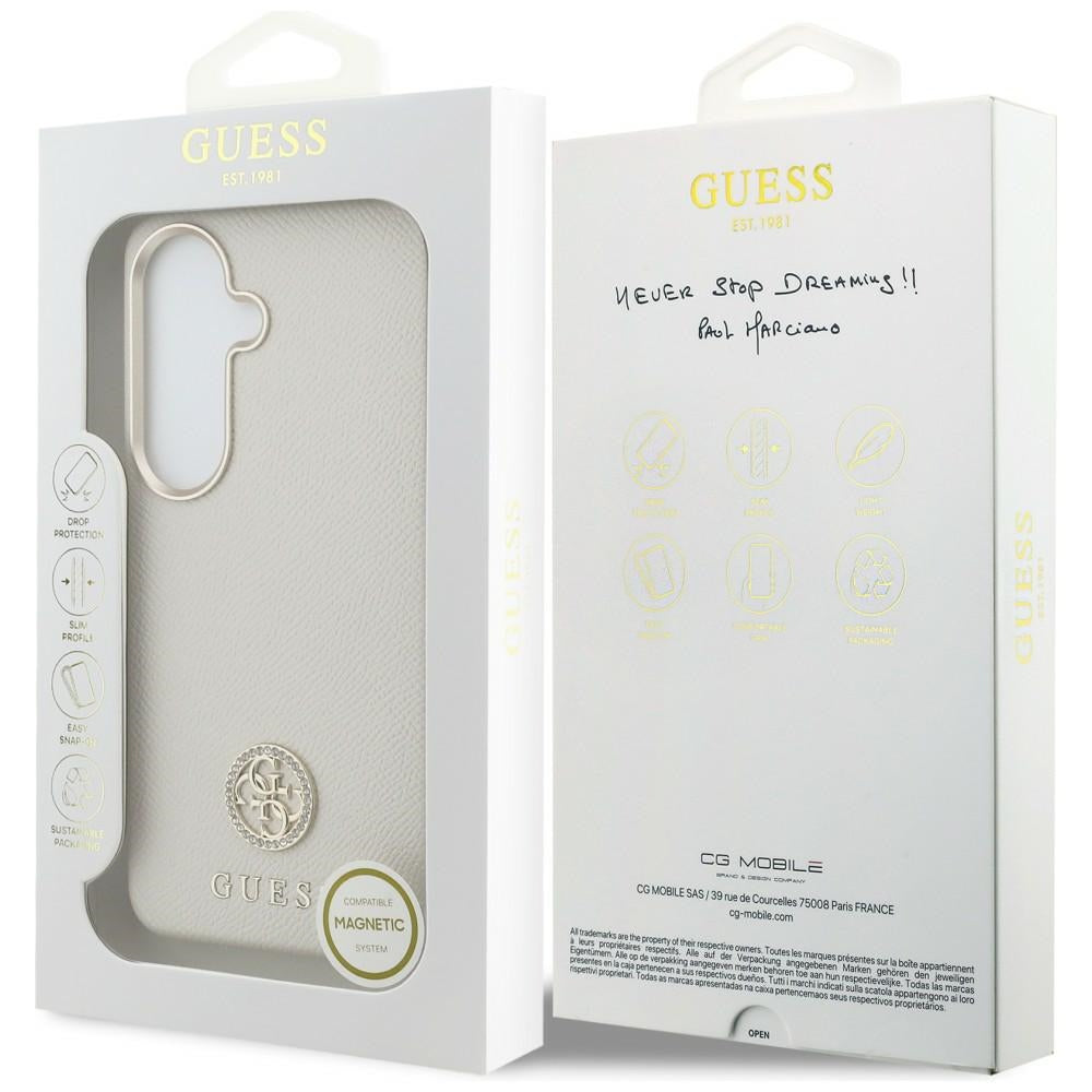 MagSafe-deksel for Samsung Galaxy S26 S942, Guess, Rhinestone Round Logo, Beige