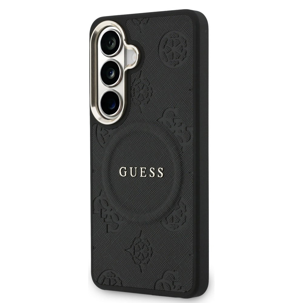 MagSafe-deksel for Samsung Galaxy S26 S942, Guess, Saffiano Peony Embossed Ring, Svart
