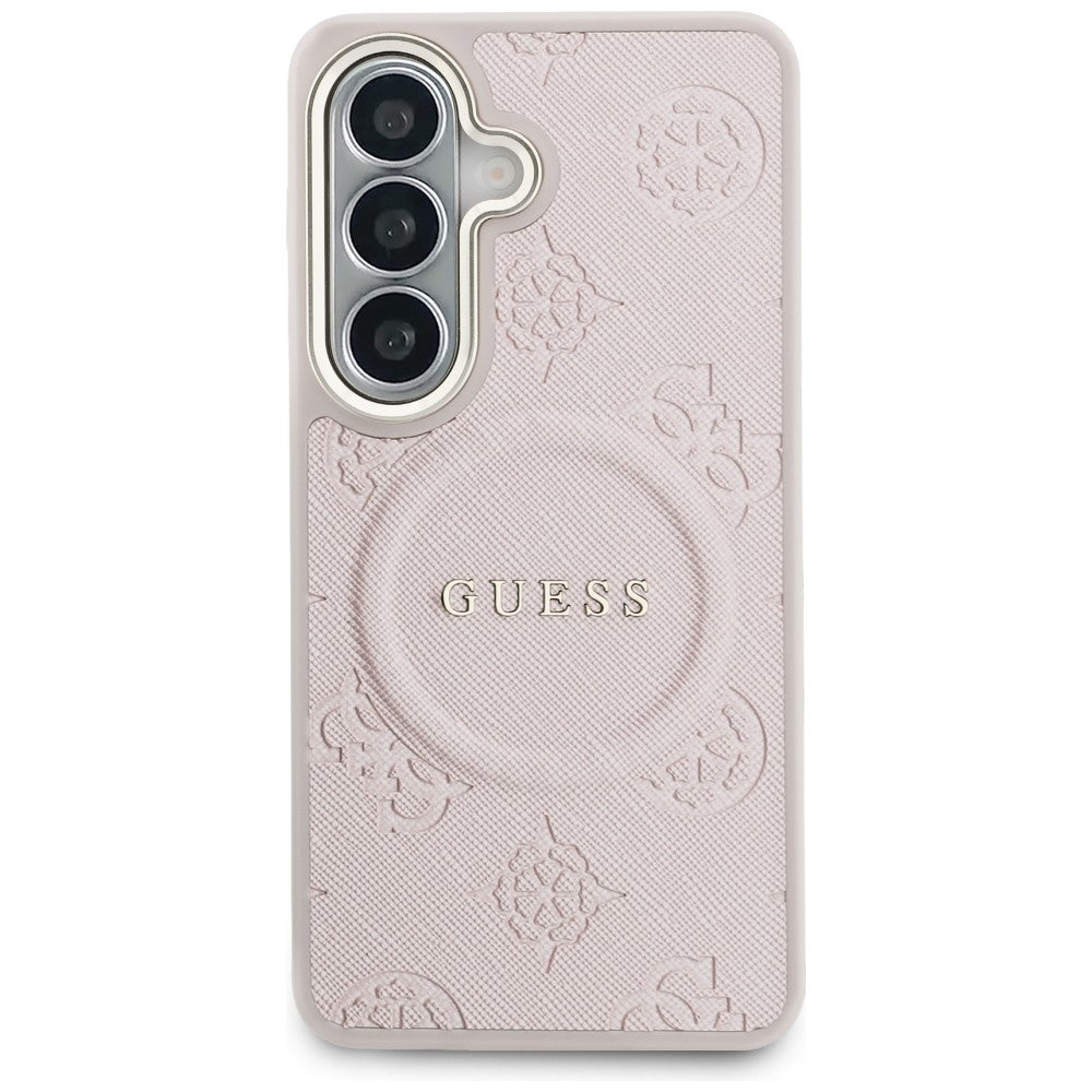 MagSafe-deksel for Samsung Galaxy S26 S942, Guess, Saffiano Peony Embossed Ring, Rosa