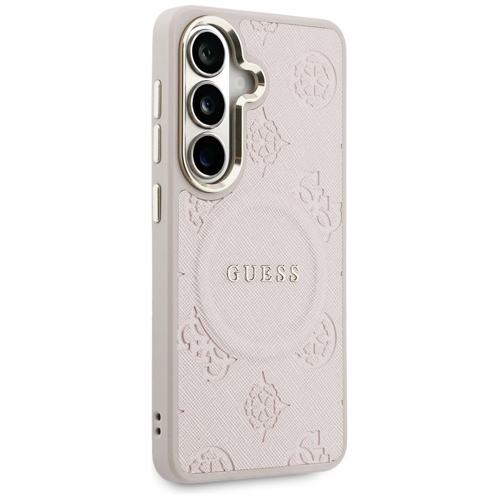 MagSafe-deksel for Samsung Galaxy S26 S942, Guess, Saffiano Peony Embossed Ring, Rosa