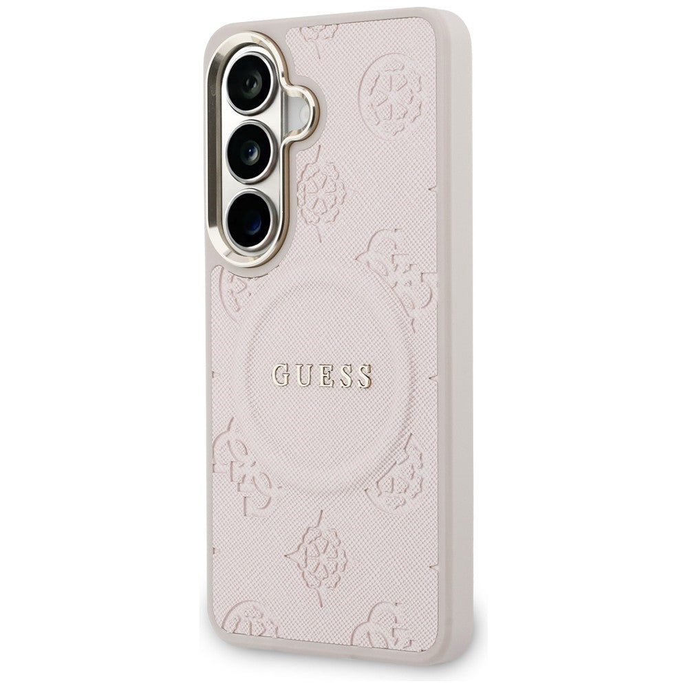 MagSafe-deksel for Samsung Galaxy S26 S942, Guess, Saffiano Peony Embossed Ring, Rosa
