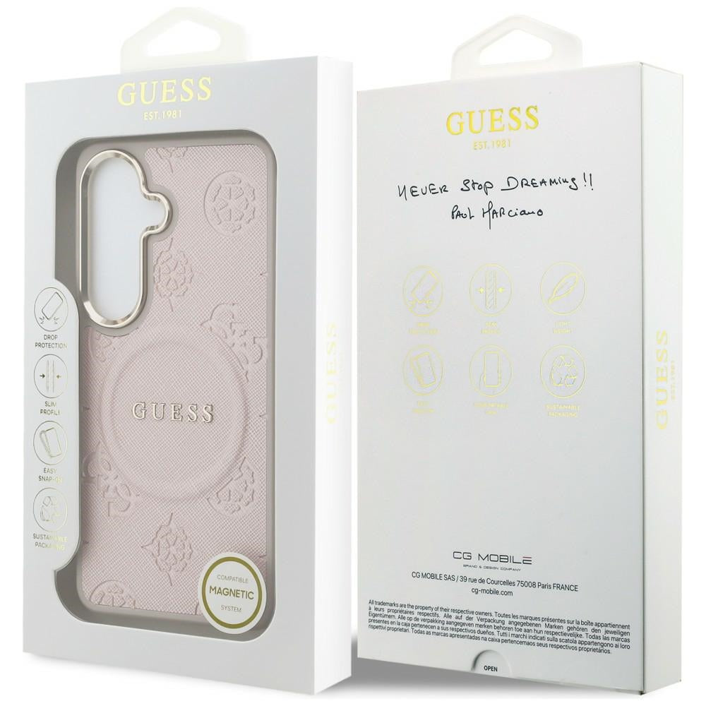 MagSafe-deksel for Samsung Galaxy S26 S942, Guess, Saffiano Peony Embossed Ring, Rosa