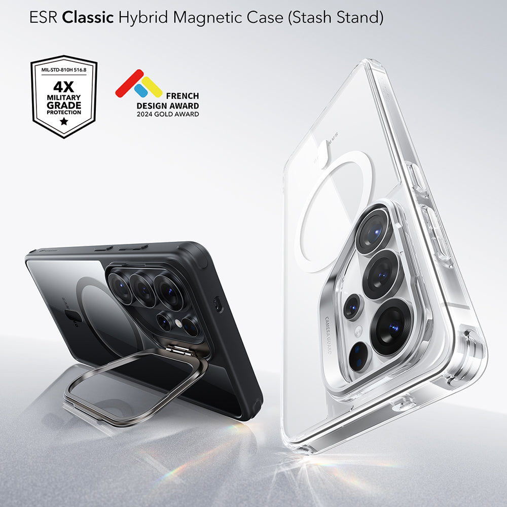 MagSafe-deksel for Samsung Galaxy S26 Ultra S948, ESR, Classic Hybrid Kickstand, Svart Gjennomsiktig