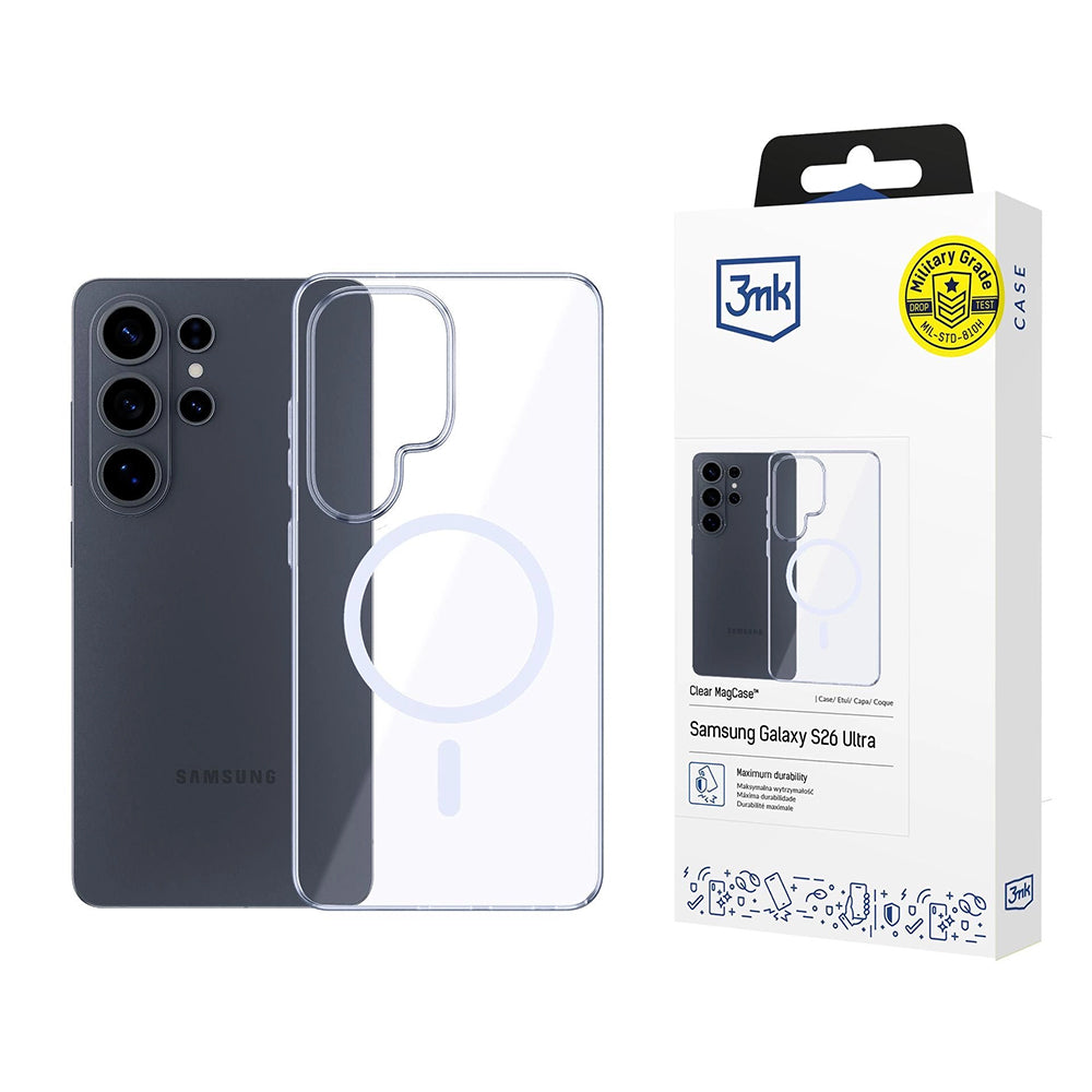 MagSafe-deksel for Samsung Galaxy S26 Ultra S948, 3MK, Clear MagCase, Gjennomsiktig
