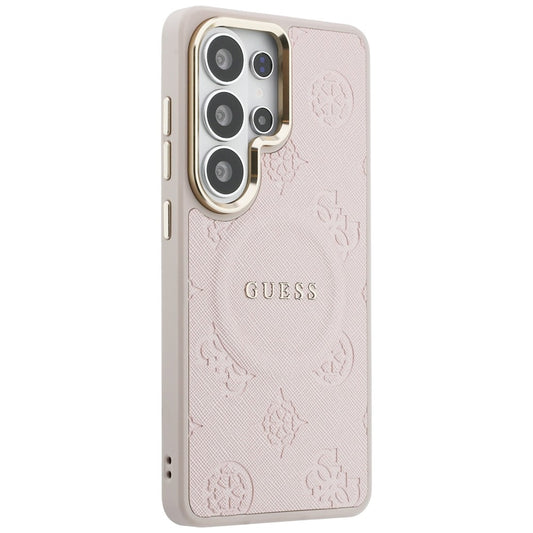 MagSafe-deksel for Samsung Galaxy S26 Ultra S948, Guess, Saffiano Peony preget ring, rosa