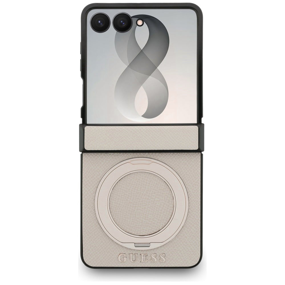 MagSafe-deksel for Samsung Galaxy Z Flip8 F776, Guess, Ring Stand Grained Classic Logo, Beige
