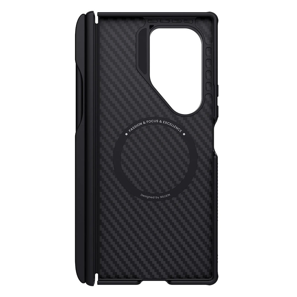 MagSafe-deksel for Samsung Galaxy Z Fold7 F966, Nillkin, Synthetic Fiber Pro med S-Pen-holder, Svart Gull