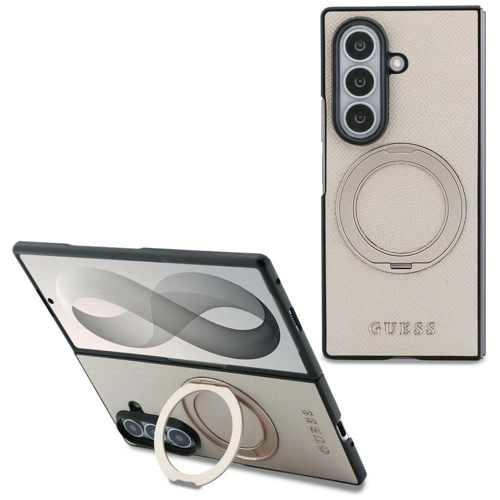 MagSafe-deksel for Samsung Galaxy Z Fold8 Ultra F976, Guess, Ring Stand Grained Classic Logo, Beige