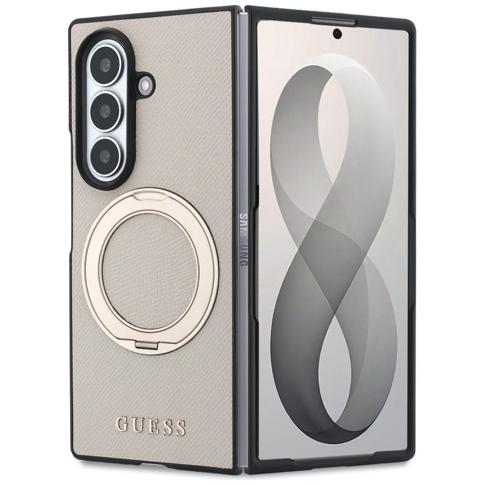 MagSafe-deksel for Samsung Galaxy Z Fold8 Ultra F976, Guess, Ring Stand Grained Classic Logo, Beige