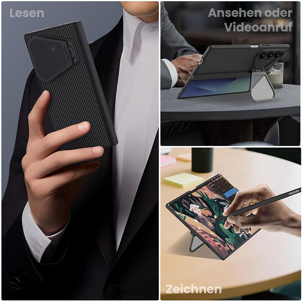 MagSafe-deksel for Samsung Galaxy Z Fold8 Ultra F976, Nillkin, CamShield Pro med gjennomsiktig svart linsebeskyttelse og S-Pen-holder, svart