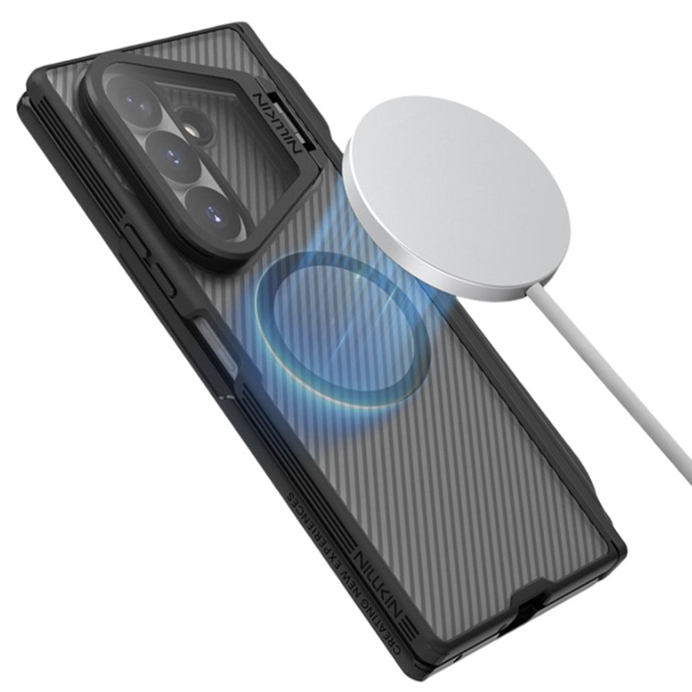 MagSafe-deksel for Samsung Galaxy Z Fold8 Ultra F976, Nillkin, CamShield Pro med gjennomsiktig linsebeskyttelse og S-Pen-holder, svart gjennomsiktig